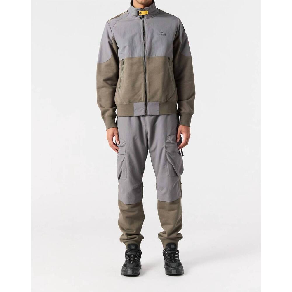 NEW PARAJUMPERS jango full-zip fleece sweatshirt in olive grey-pewter